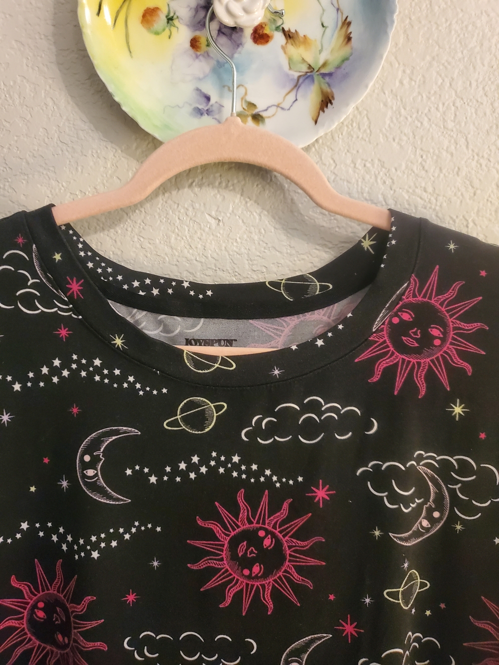 Joyspun Women's Black Nightshirt with Pink Sun & Celestial Print - Picture 11 of 13